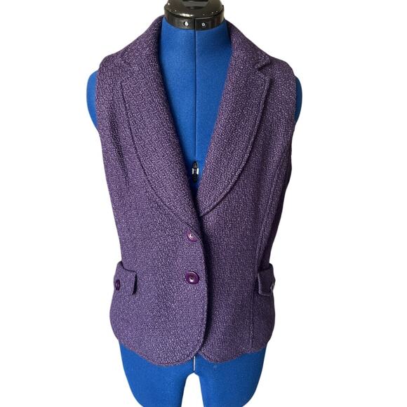 Coldwater Creek Boucle Purple Wool Blend Vest Women's Size M Tailored Button - Picture 1 of 7